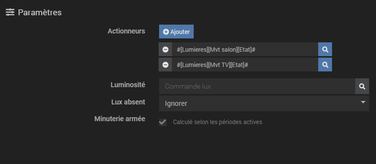 Configuration des actionneurs binaires