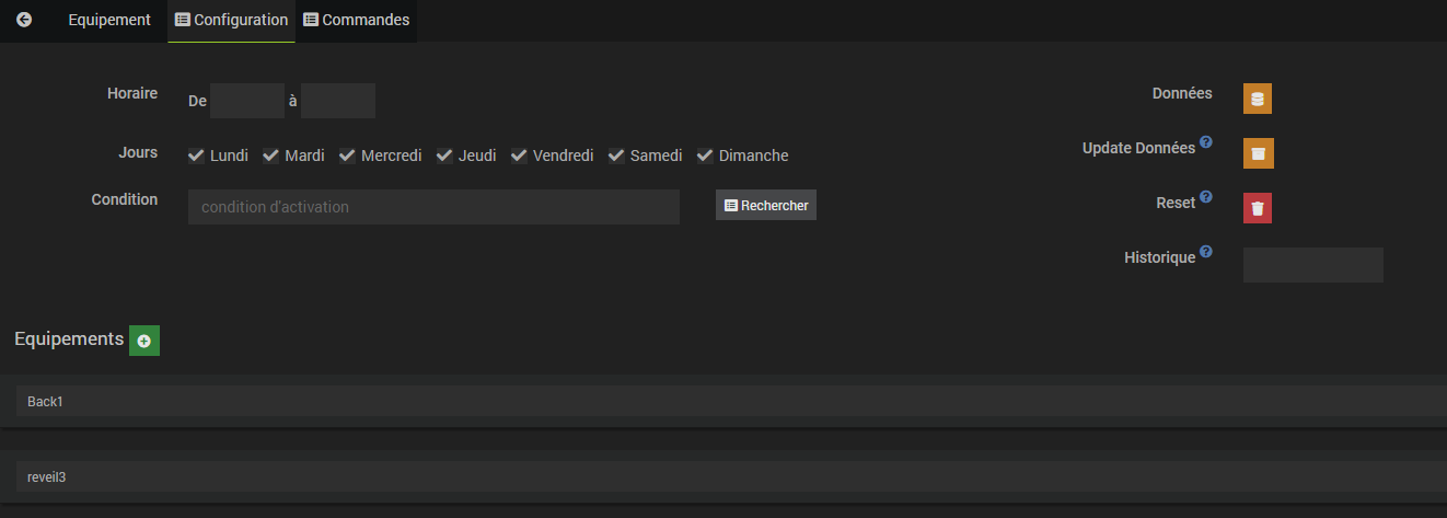 Configuration mode auto avec equipements