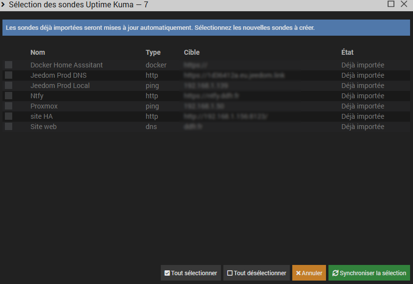Selection moniteur