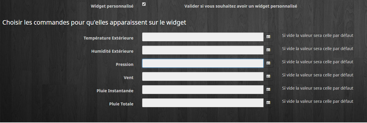 Configuration widget personnalisé