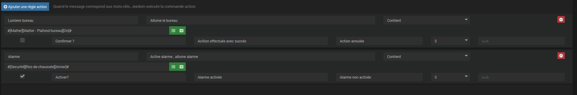 Exemple de configuration des règles d'action ntfybridge