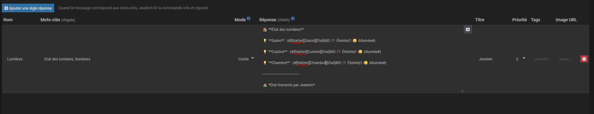 Exemple de configuration des règles de réponse ntfybridge